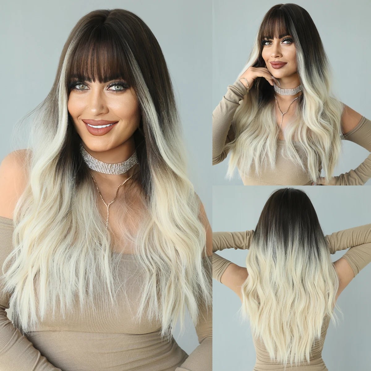 Long Body Wave Synthetic Wig with Bangs - HairNjoy