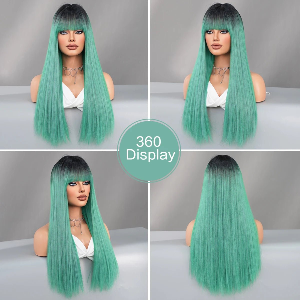 Long Grass Green Wig with Bangs - HairNjoy