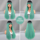 Long Grass Green Wig with Bangs - HairNjoy