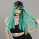 Long Grass Green Wig with Bangs - HairNjoy