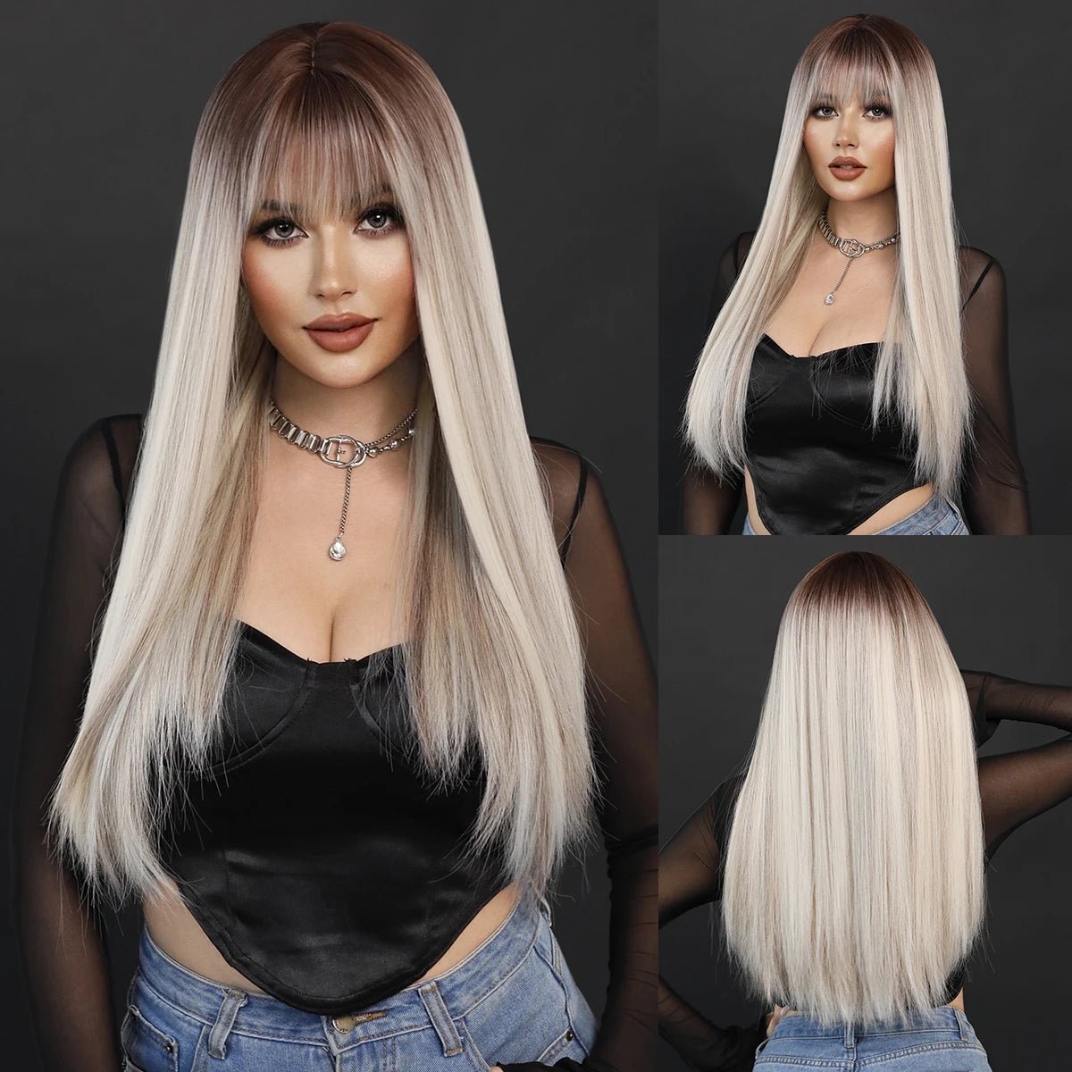 Long Grass Green Wig with Bangs - HairNjoy