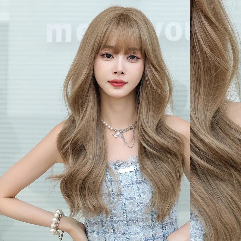 Long Layered Wavy Wig with Bangs - HairNjoy