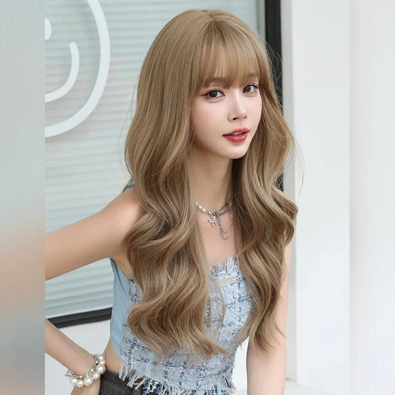 Long Layered Wavy Wig with Bangs - HairNjoy