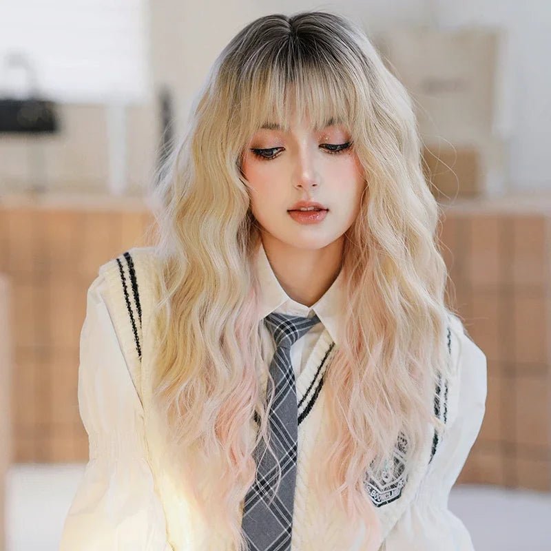 Long Layered Wavy Wig with Bangs - HairNjoy