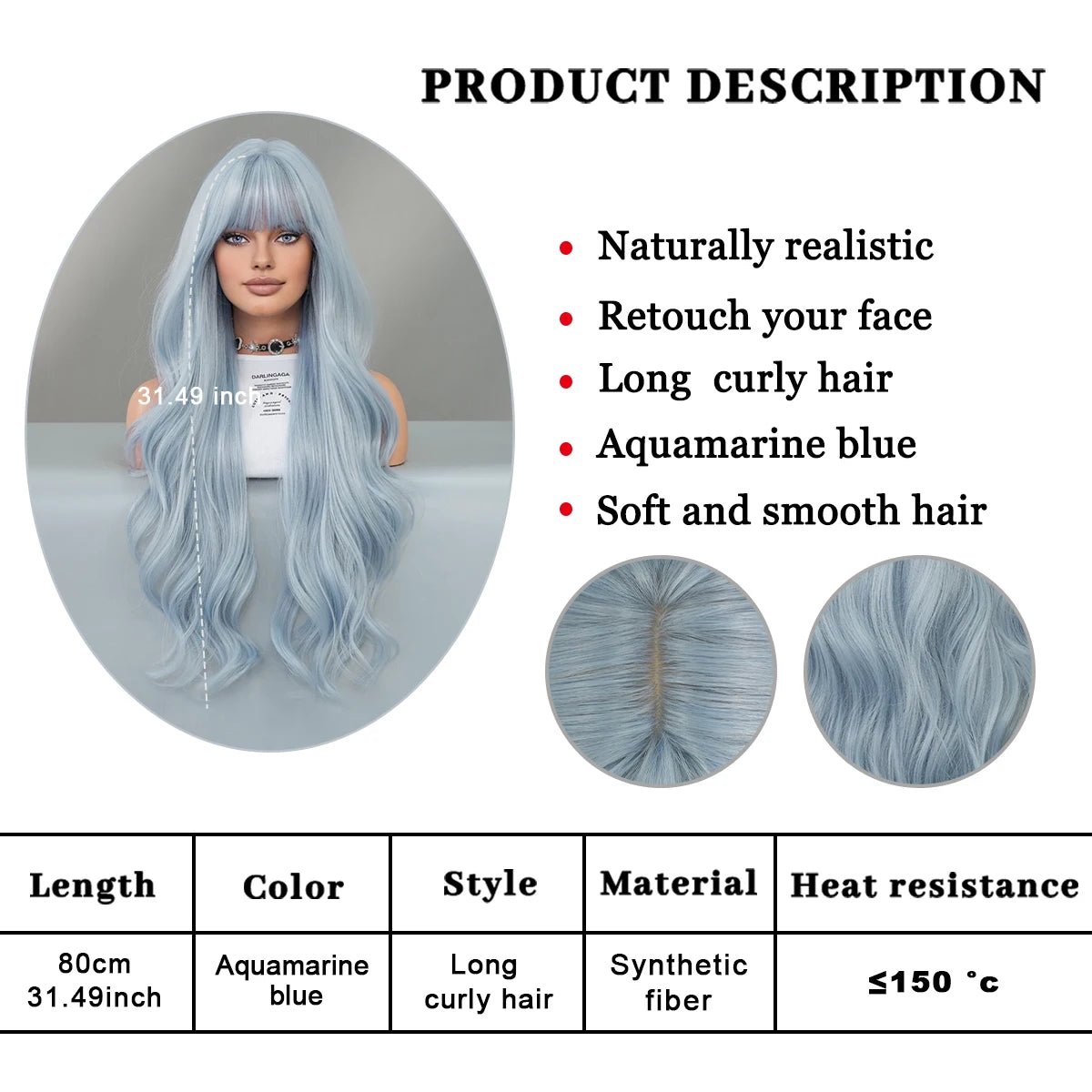 Long Light Blue Curly Wig - HairNjoy