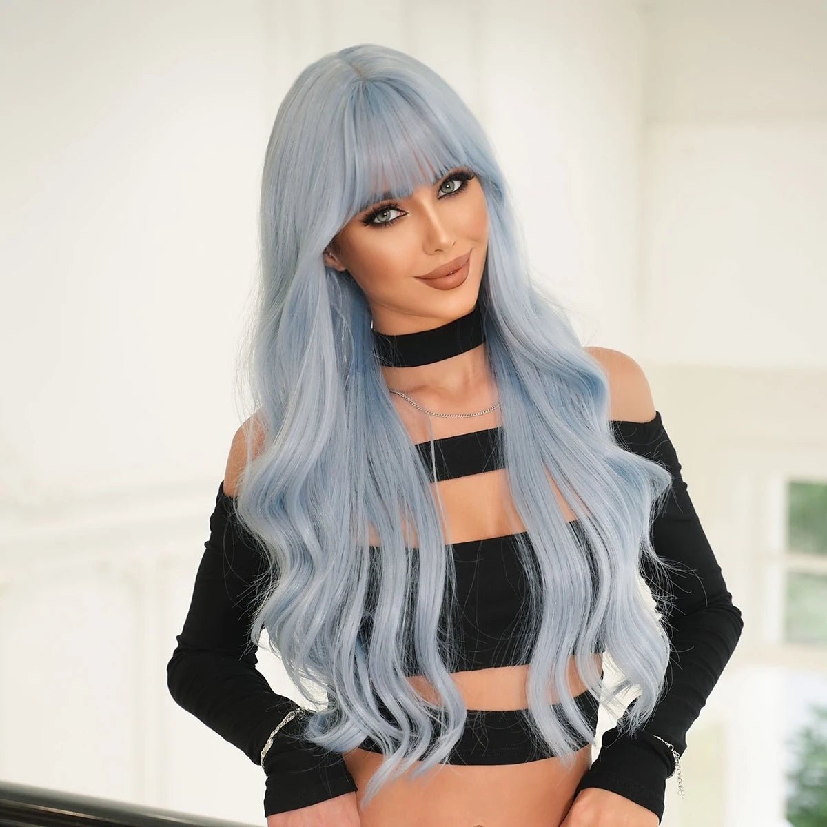 Long Light Blue Curly Wig - HairNjoy