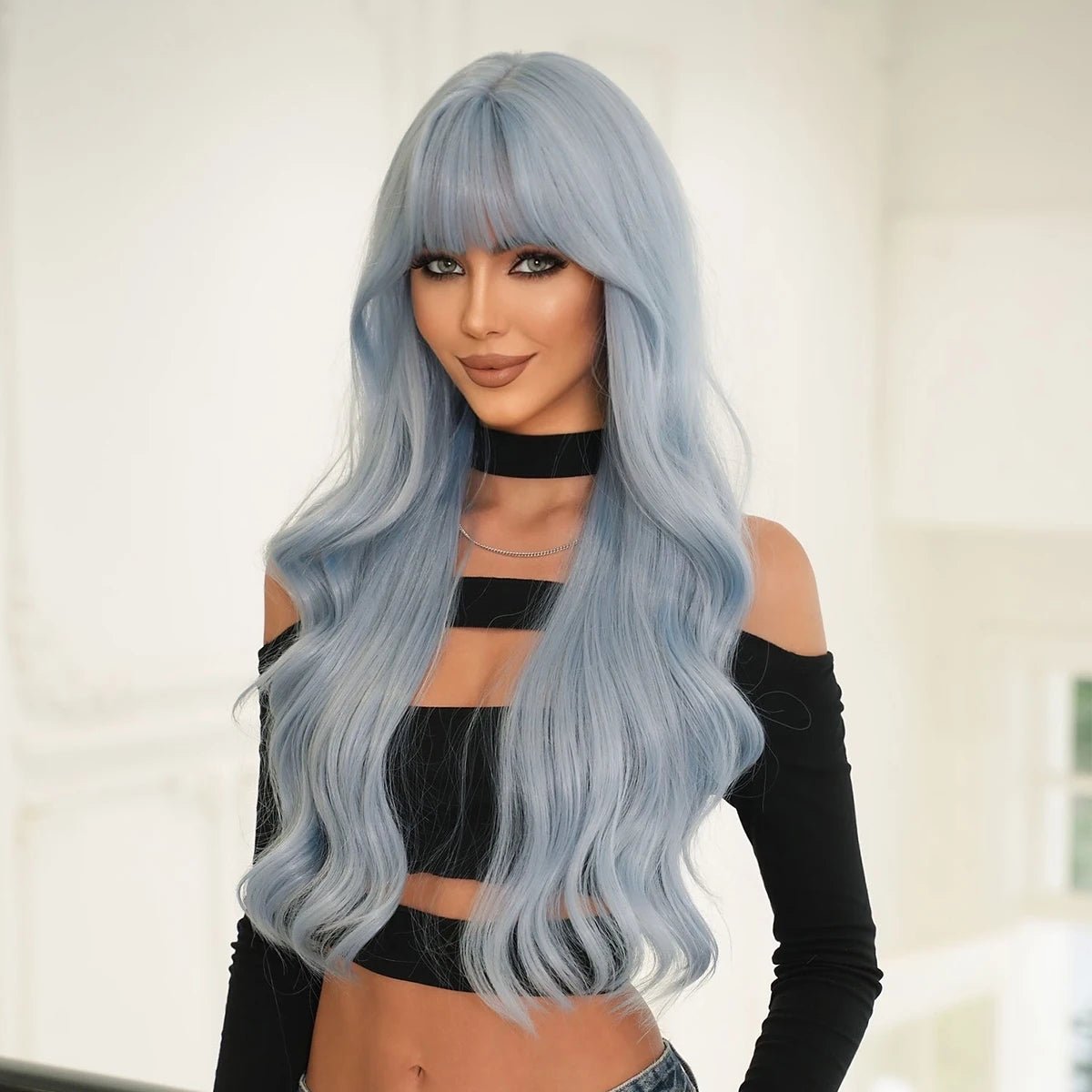 Long Light Blue Curly Wig - HairNjoy