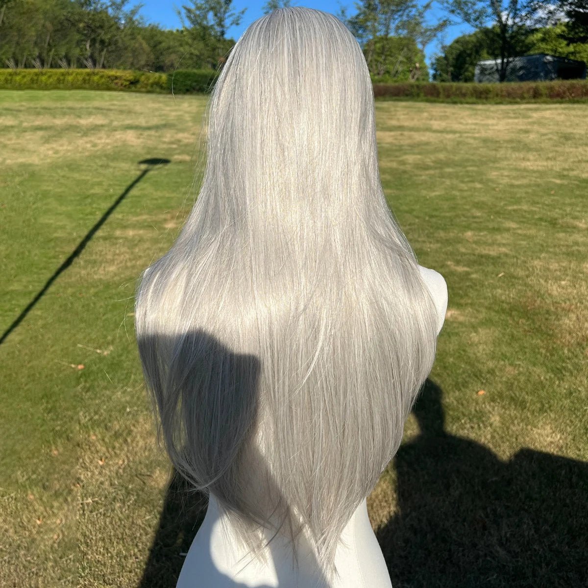 Long Straight Silver Wig With Bangs - HairNjoy