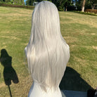 Long Straight Silver Wig With Bangs - HairNjoy