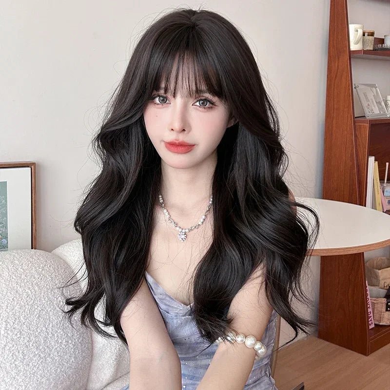 Long Straight Wig with Fluffy Bangs - HairNjoy