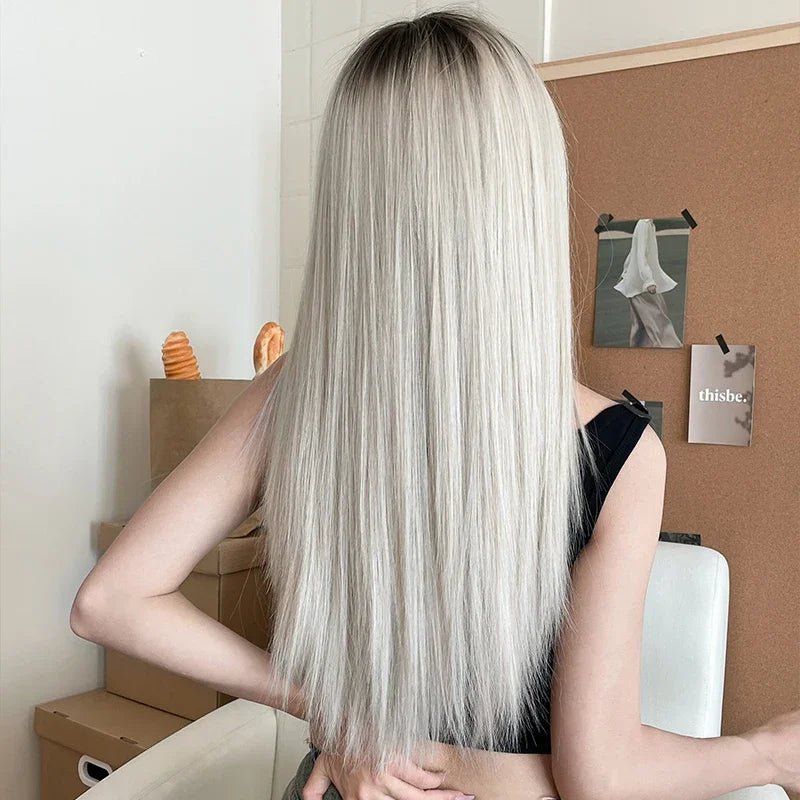 Long Straight Wig with Fluffy Bangs - HairNjoy