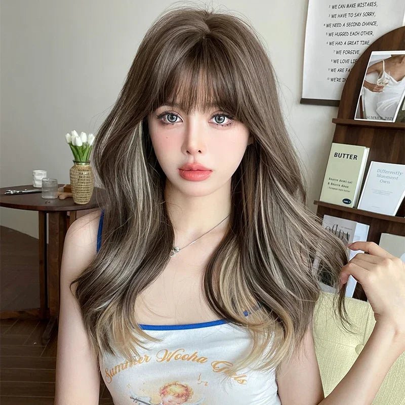 Long Straight Wig with Fluffy Bangs - HairNjoy