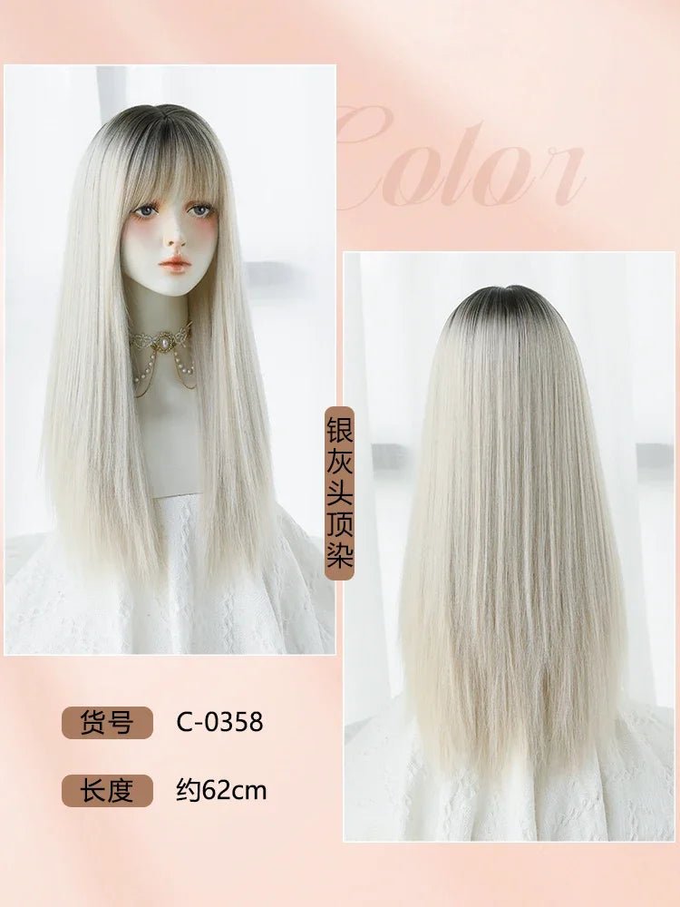 Long Straight Wig with Fluffy Bangs - HairNjoy