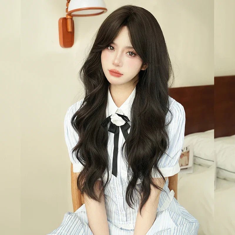 Long Straight Wig with Fluffy Bangs - HairNjoy