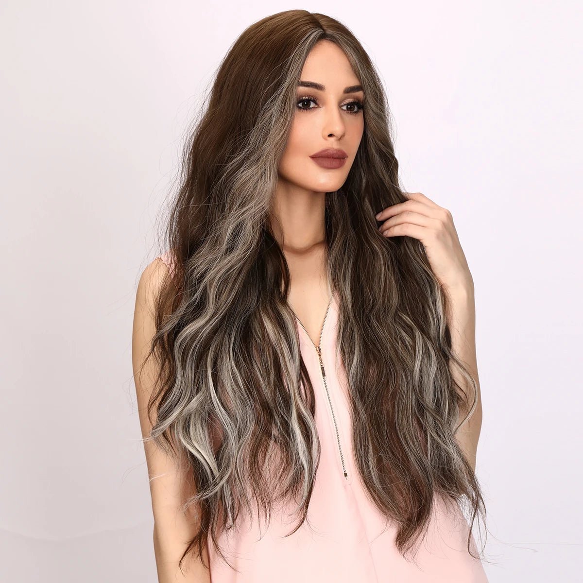 Long Wavy Highlights Wig - HairNjoy