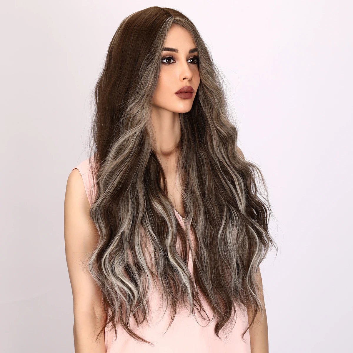 Long Wavy Highlights Wig - HairNjoy