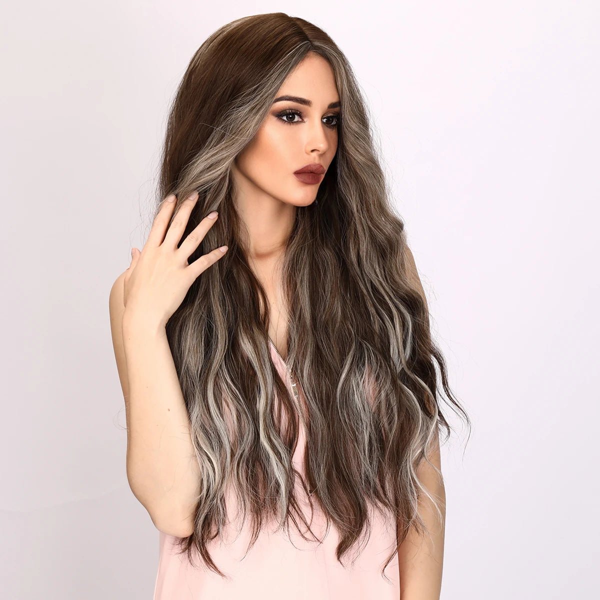 Long Wavy Highlights Wig - HairNjoy