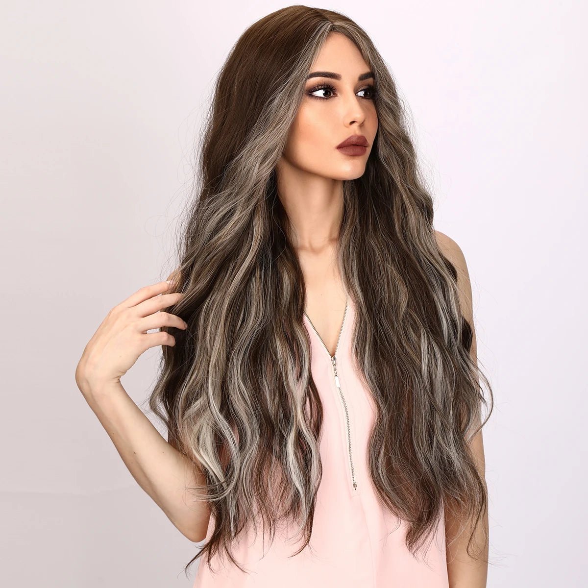 Long Wavy Highlights Wig - HairNjoy