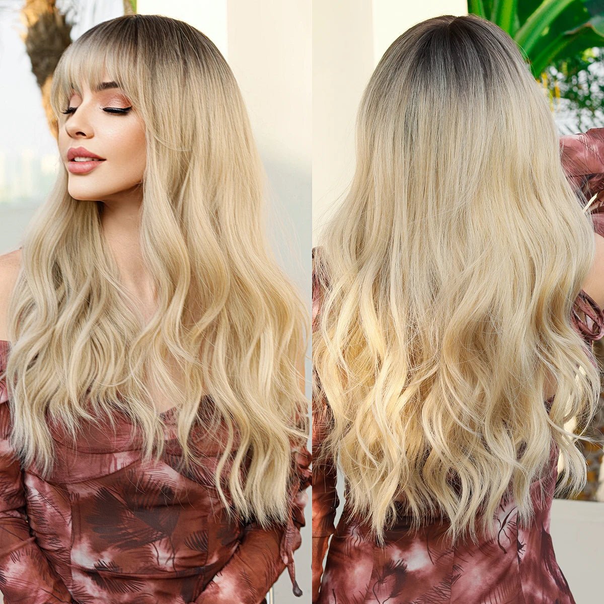 Long Wavy Synthetic Wig with Bangs - HairNjoy