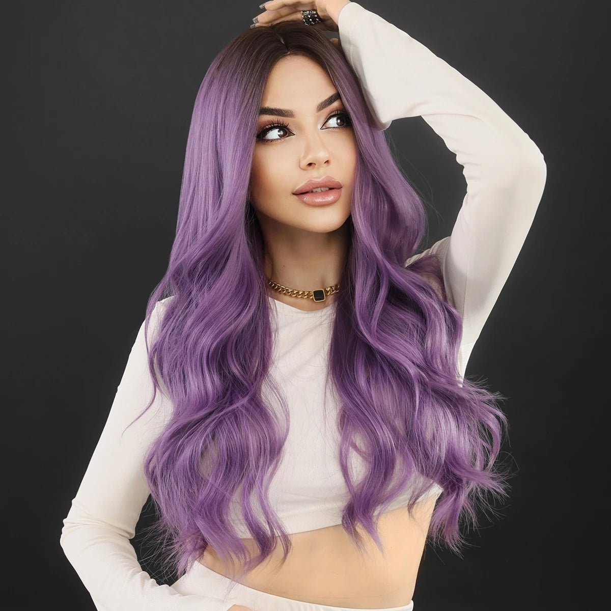 Long Wavy Synthetic Wig with Bangs - HairNjoy