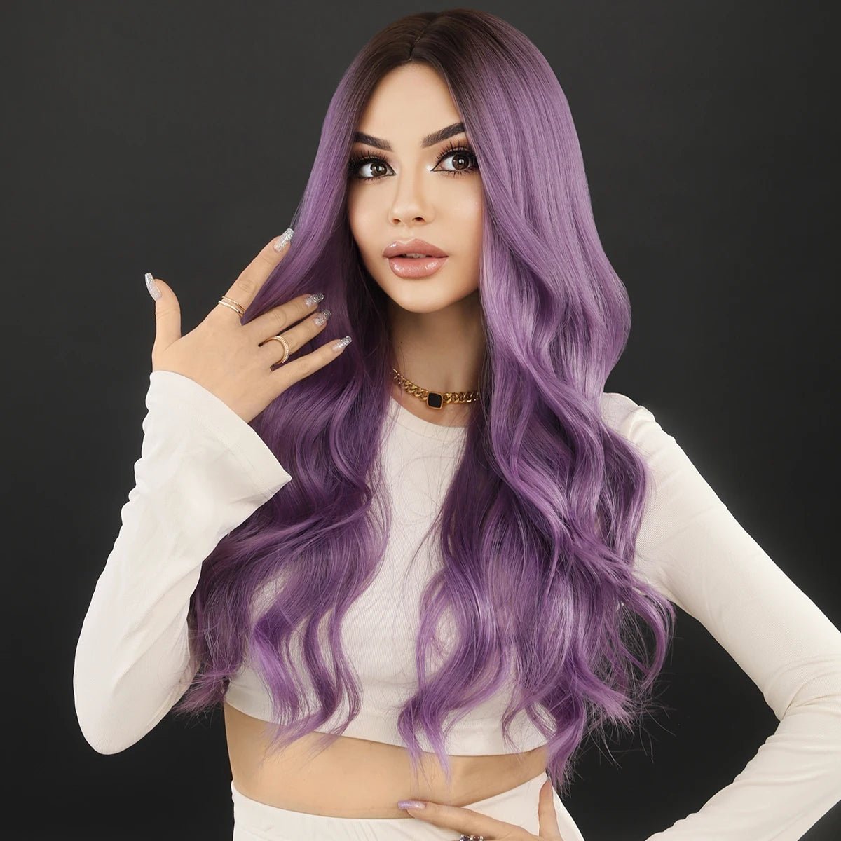 Long Wavy Synthetic Wig with Bangs - HairNjoy