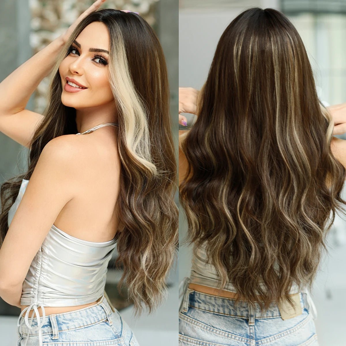 Long Wavy Synthetic Wig with Bangs - HairNjoy