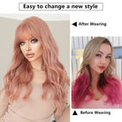 Long Wavy Synthetic Wig with Neat Bangs - HairNjoy