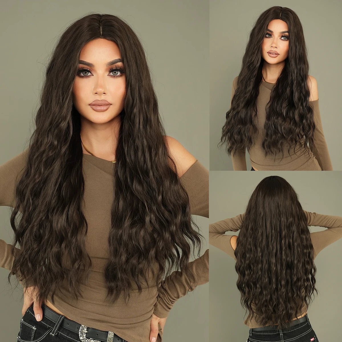 Long Wavy Synthetic Wig with Neat Bangs - HairNjoy