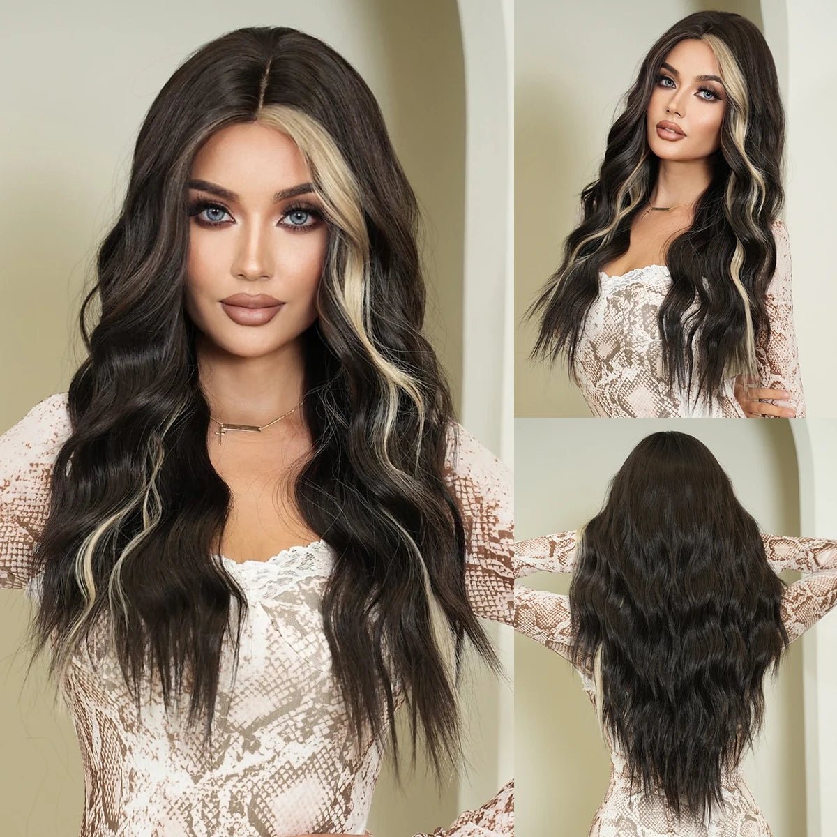 Long Wavy Synthetic Wig with Neat Bangs - HairNjoy