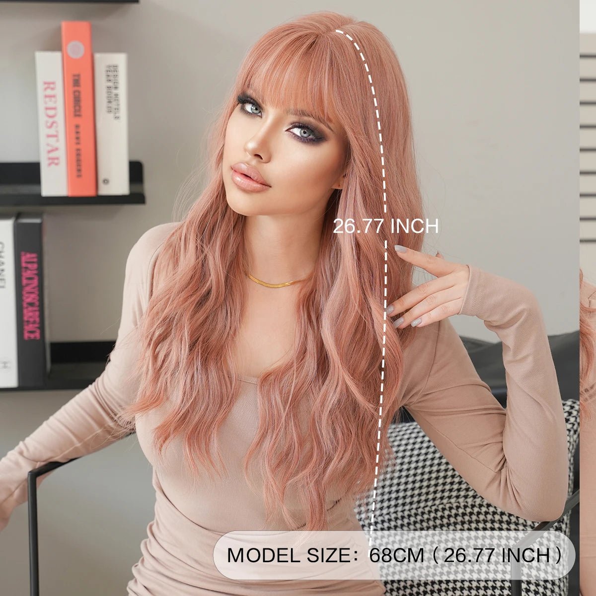 Long Wavy Synthetic Wig with Neat Bangs - HairNjoy