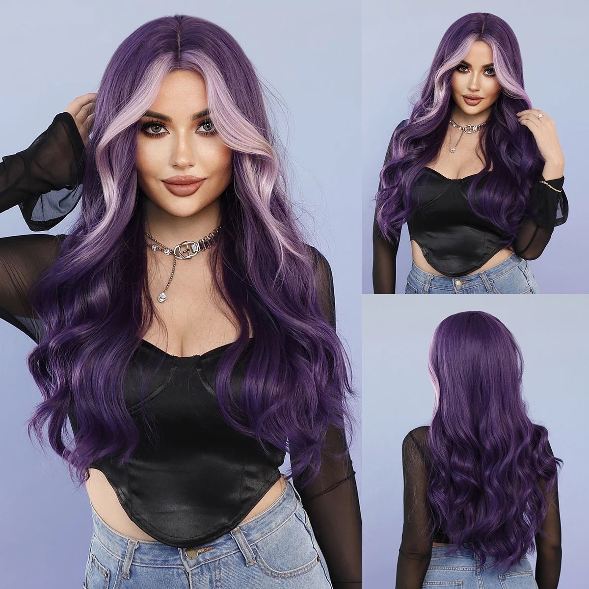 Long Wavy Synthetic Wig with Neat Bangs - HairNjoy