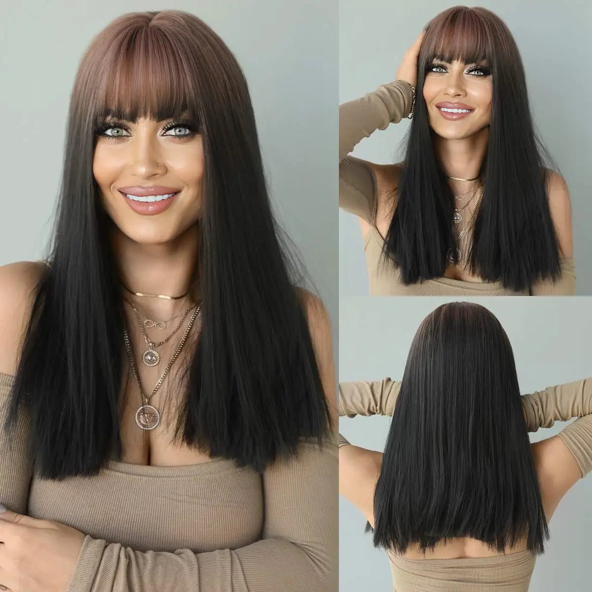 Long Wavy Synthetic Wigs with Bangs - HairNjoy