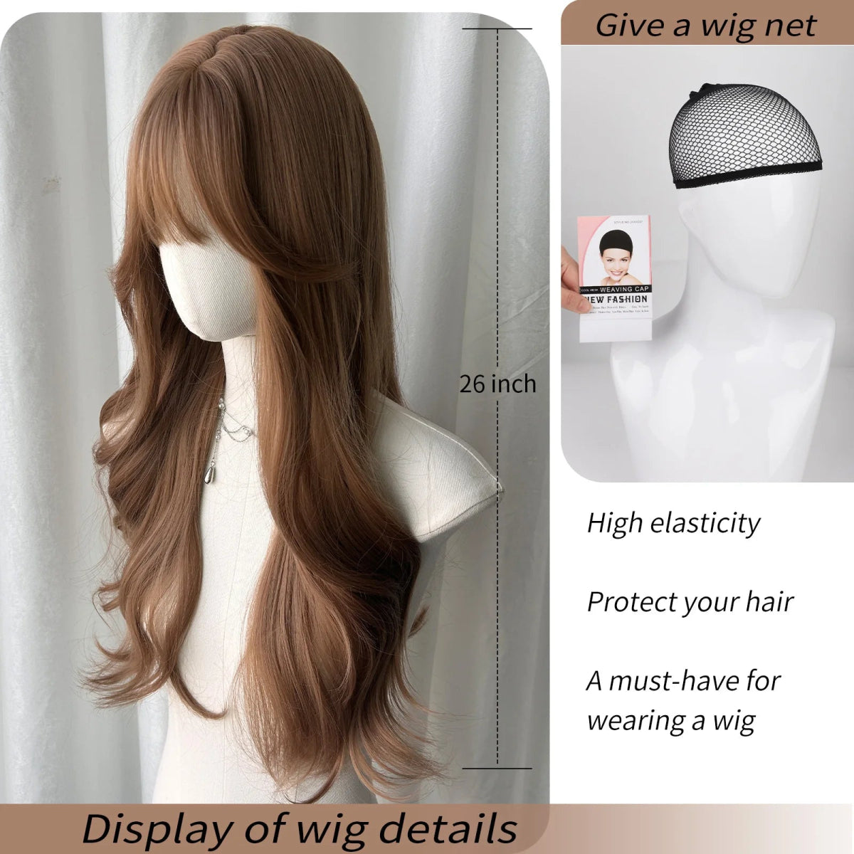 Long Wavy Wig with Bangs - HairNjoy