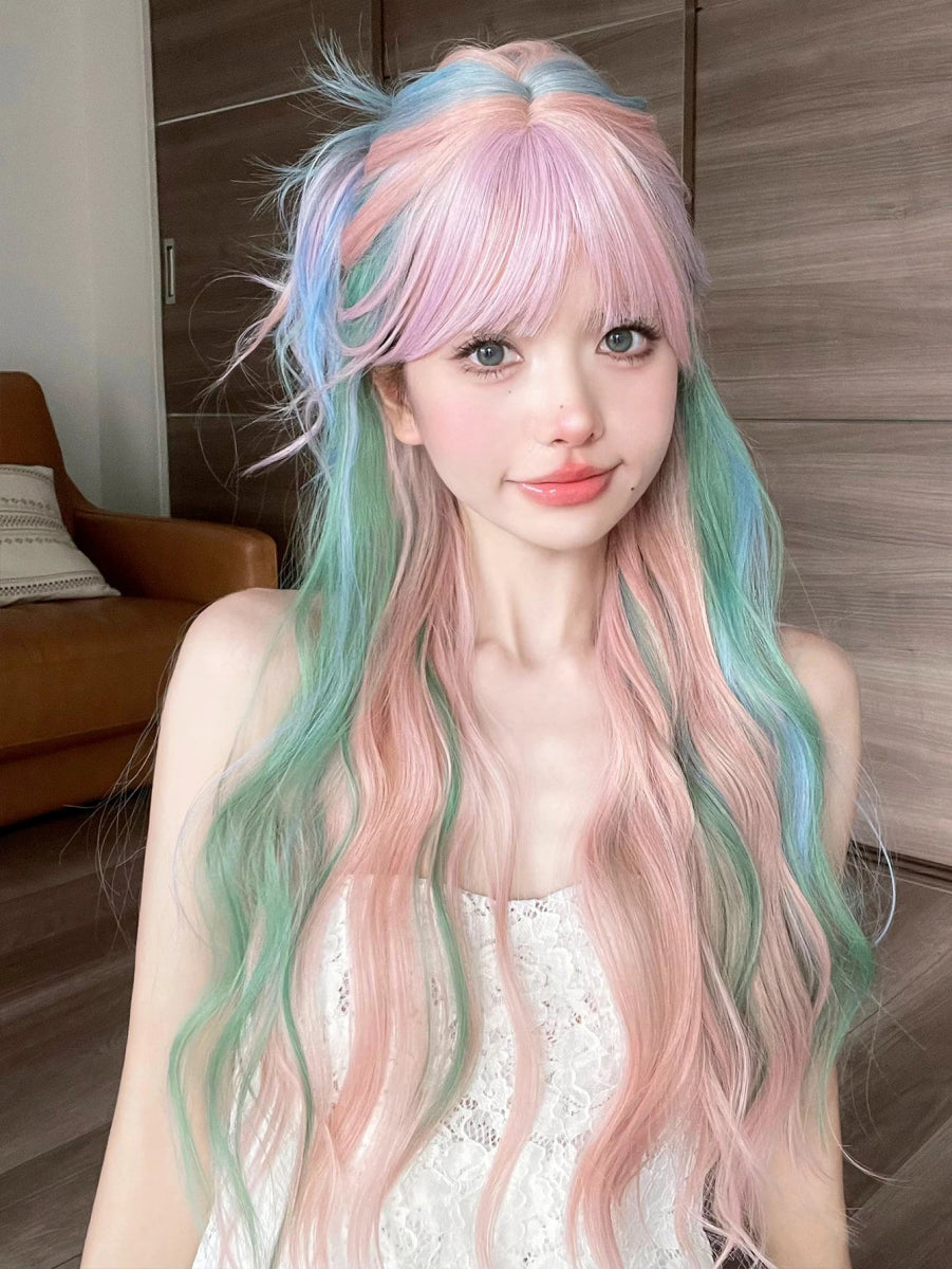 Multicolour Synthetic Wigs with Bangs - HairNjoy