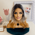 Ombre Black Grey Gold Lace Front Wig - HairNjoy