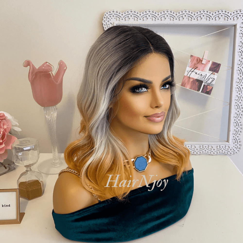 Ombre Black Grey Gold Lace Front Wig - HairNjoy