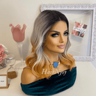 Ombre Black Grey Gold Lace Front Wig - HairNjoy