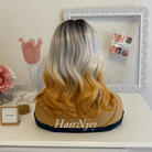 Ombre Black Grey Gold Lace Front Wig - HairNjoy
