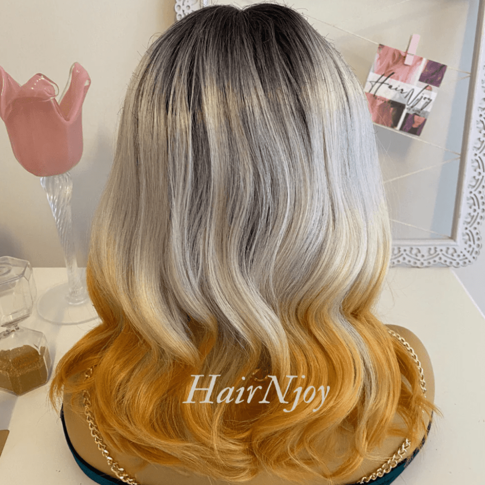 Ombre Black Grey Gold Lace Front Wig - HairNjoy