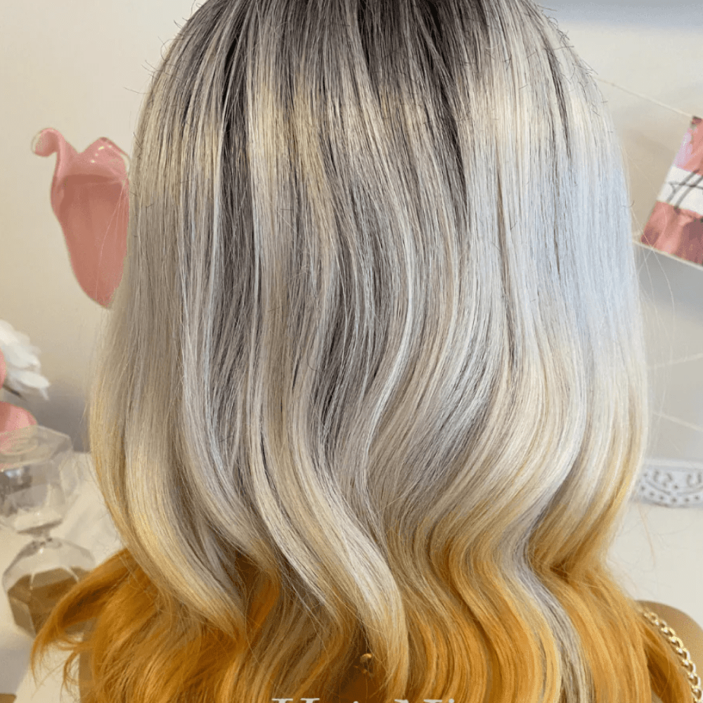 Ombre Black Grey Gold Lace Front Wig - HairNjoy