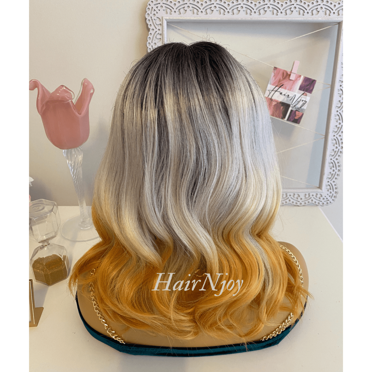 Ombre Black Grey Gold Lace Front Wig - HairNjoy