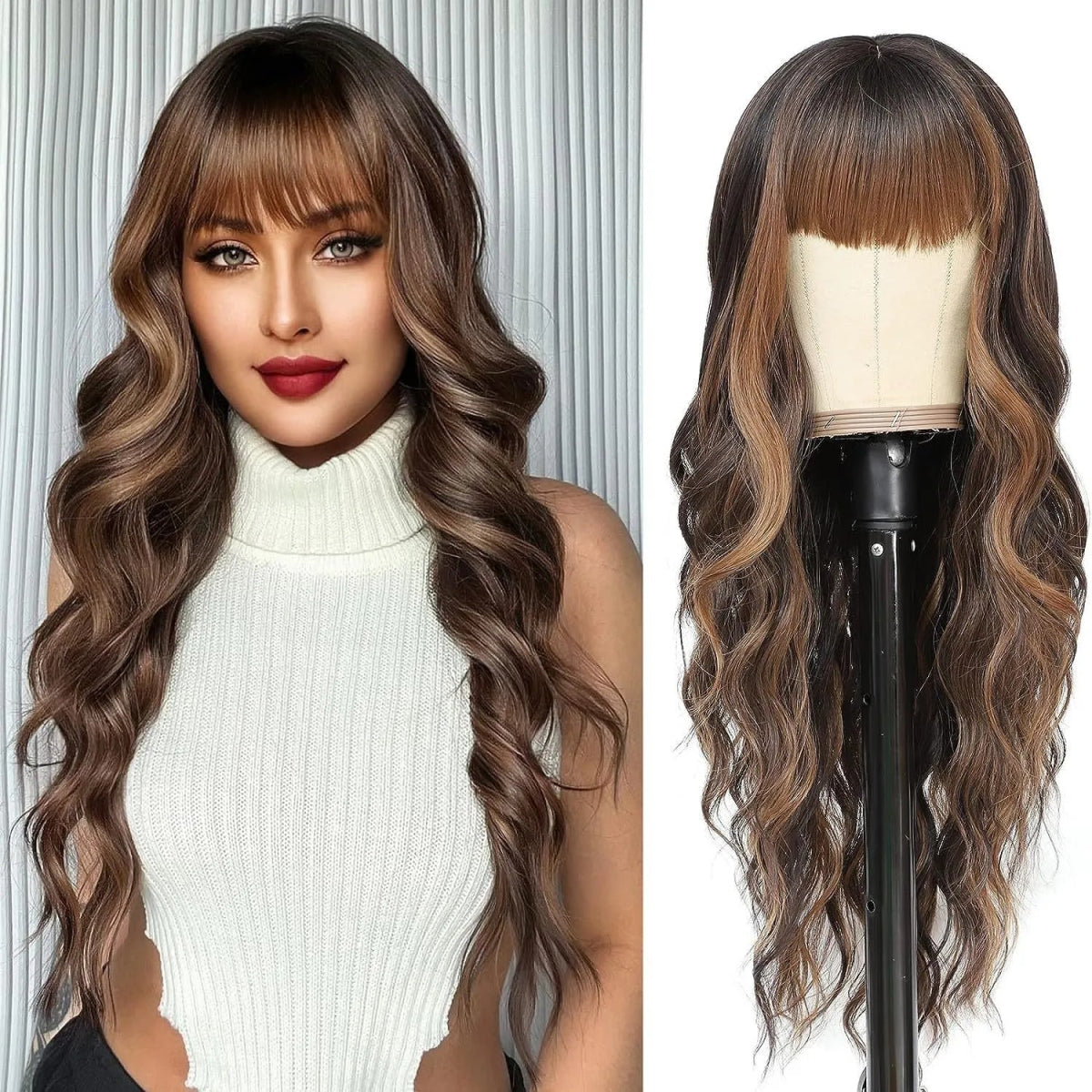 Ombre Blonde Curly Wig with Bangs - HairNjoy