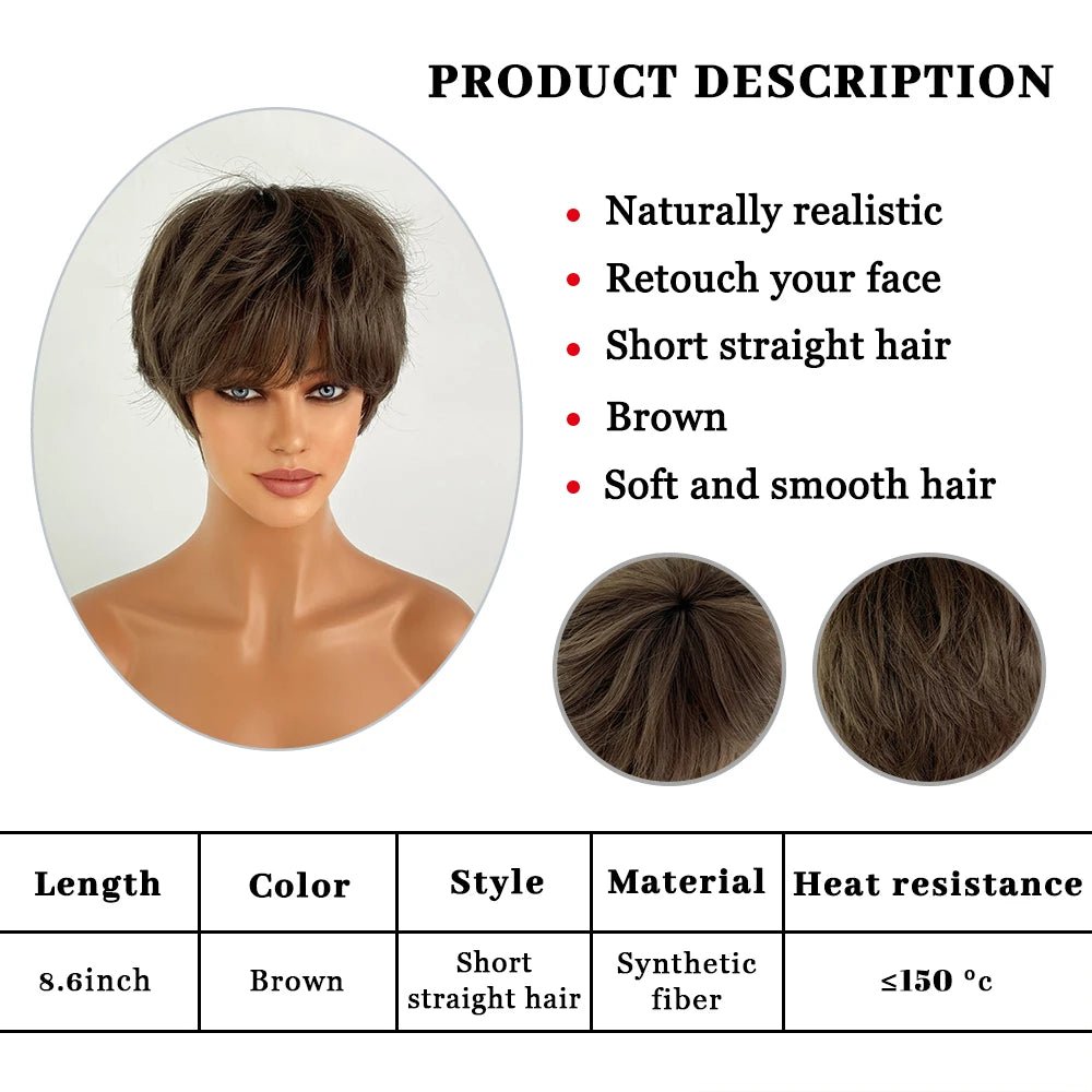 Ombre Brown Pixie Cut Wig with Bangs - HairNjoy