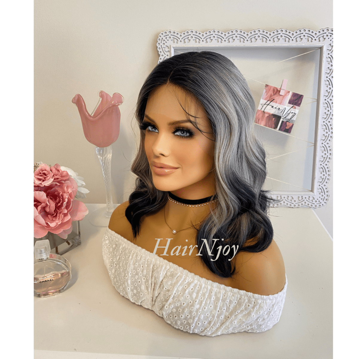 Ombre Grey Black Lace Front Wig - HairNjoy