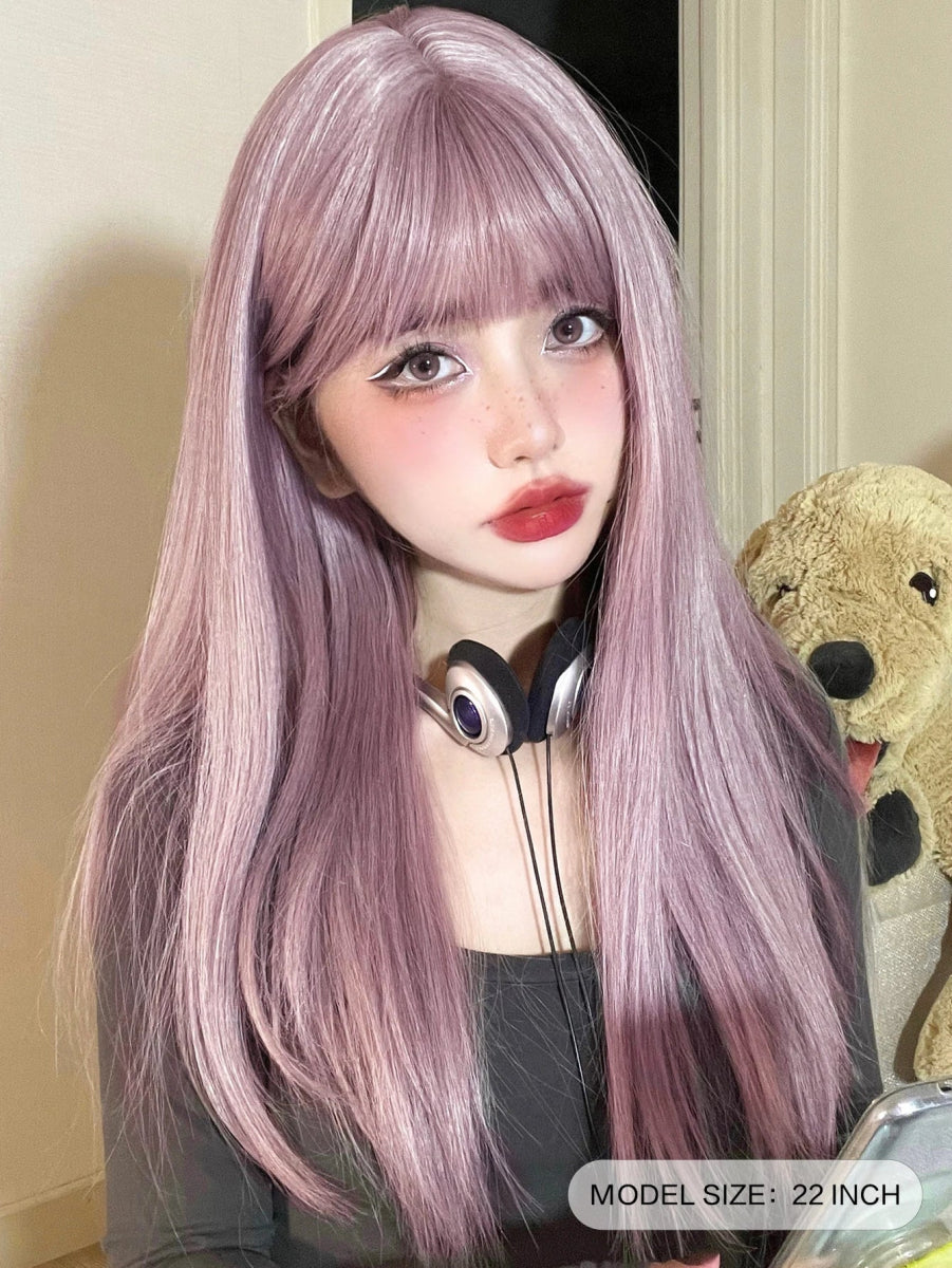 Pinky Light Purple Synthetic Wigs With Bangs - HairNjoy