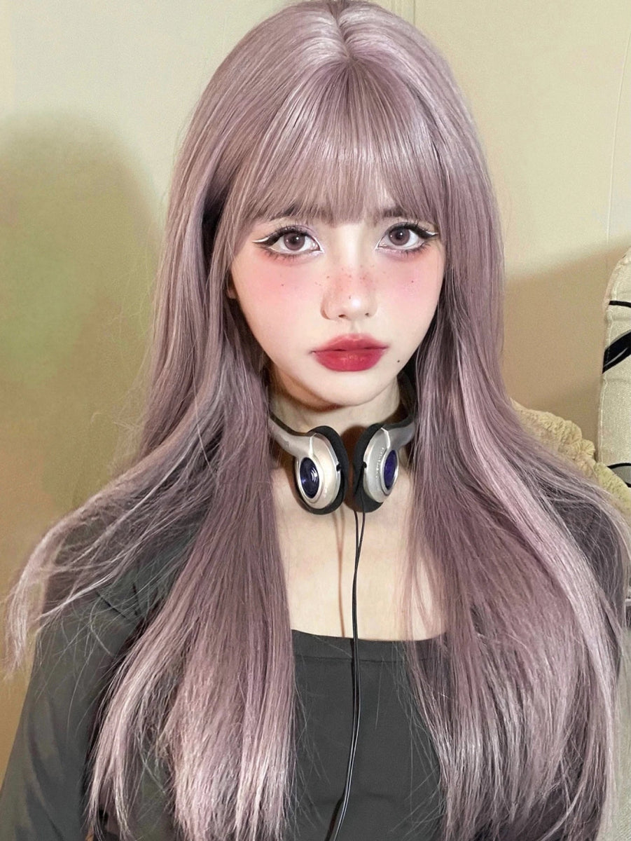 Pinky Light Purple Synthetic Wigs With Bangs - HairNjoy