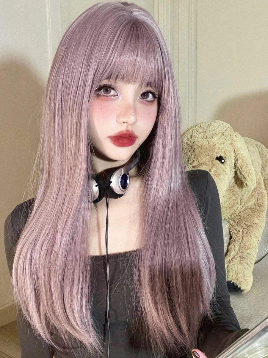 Pinky Light Purple Synthetic Wigs With Bangs - HairNjoy