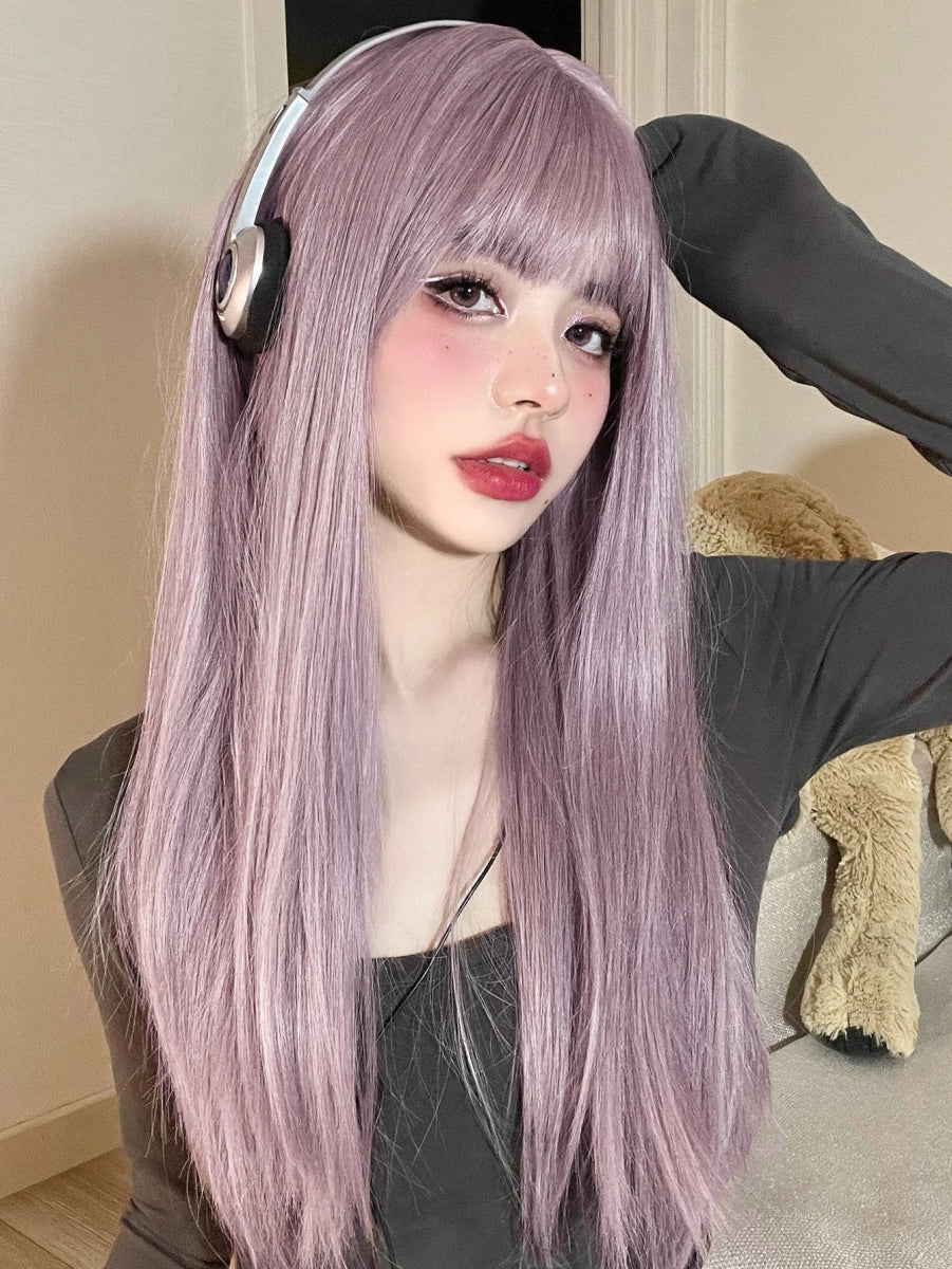 Pinky Light Purple Synthetic Wigs With Bangs - HairNjoy
