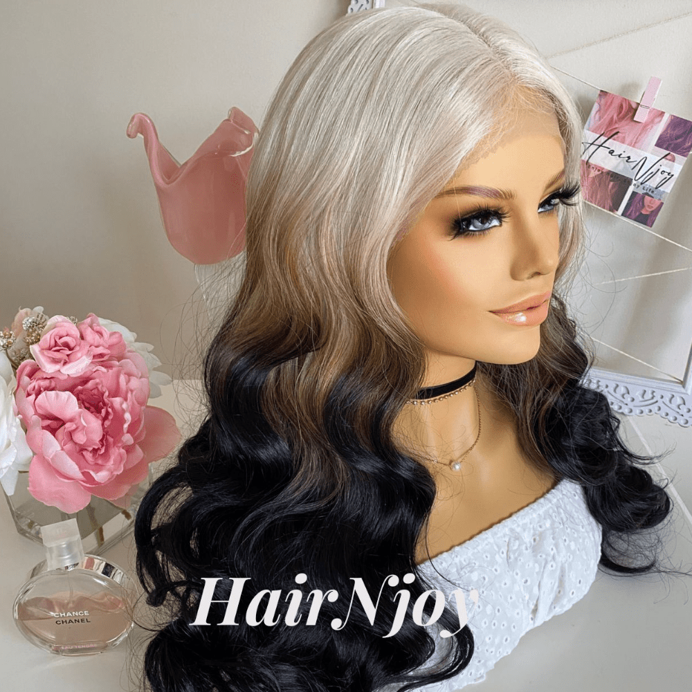 Platinum Blonde & Black Body Ombre Wig - HairNjoy