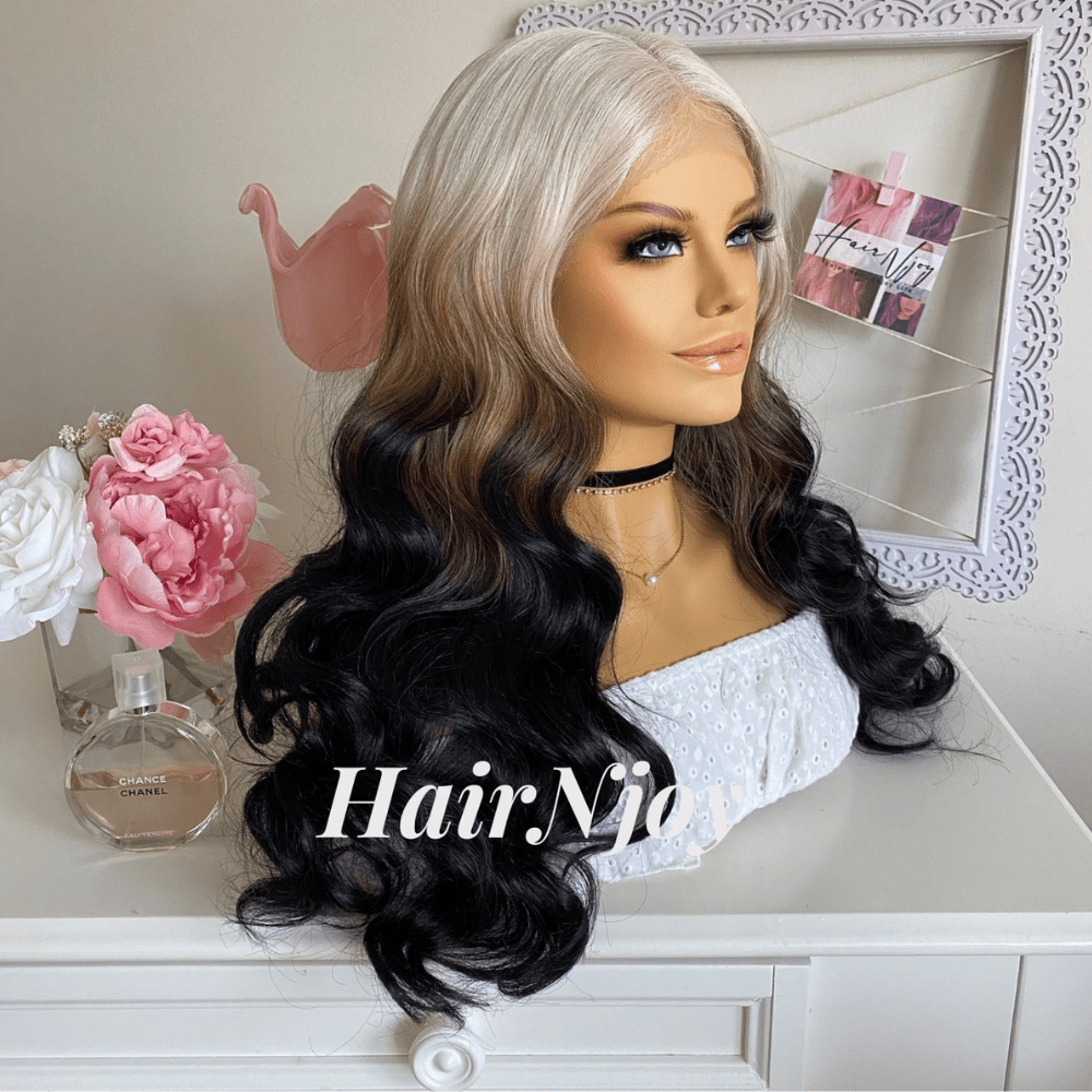 Platinum Blonde & Black Body Ombre Wig - HairNjoy